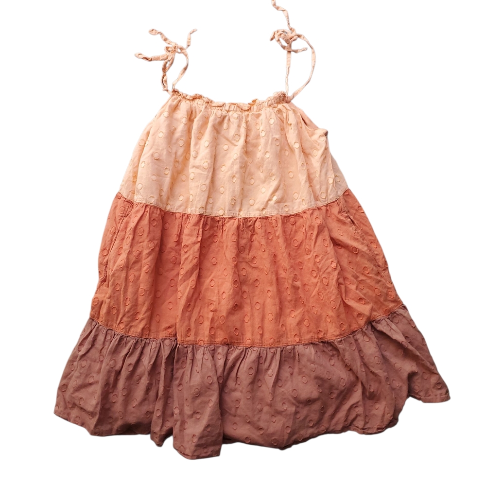 Blue Rain Casual Tiered Top in Cream, Orange, and Brown